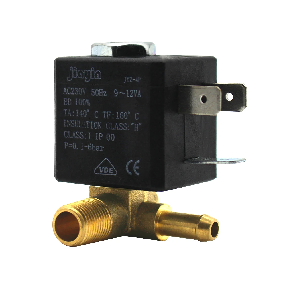 

JYZ-4P нормально замкнутая катушка 3 мм N/C 2/2 Way AC 230V G1/8 'латунный парогенератор воздуха, водяной электромагнитный клапан, кофеварки