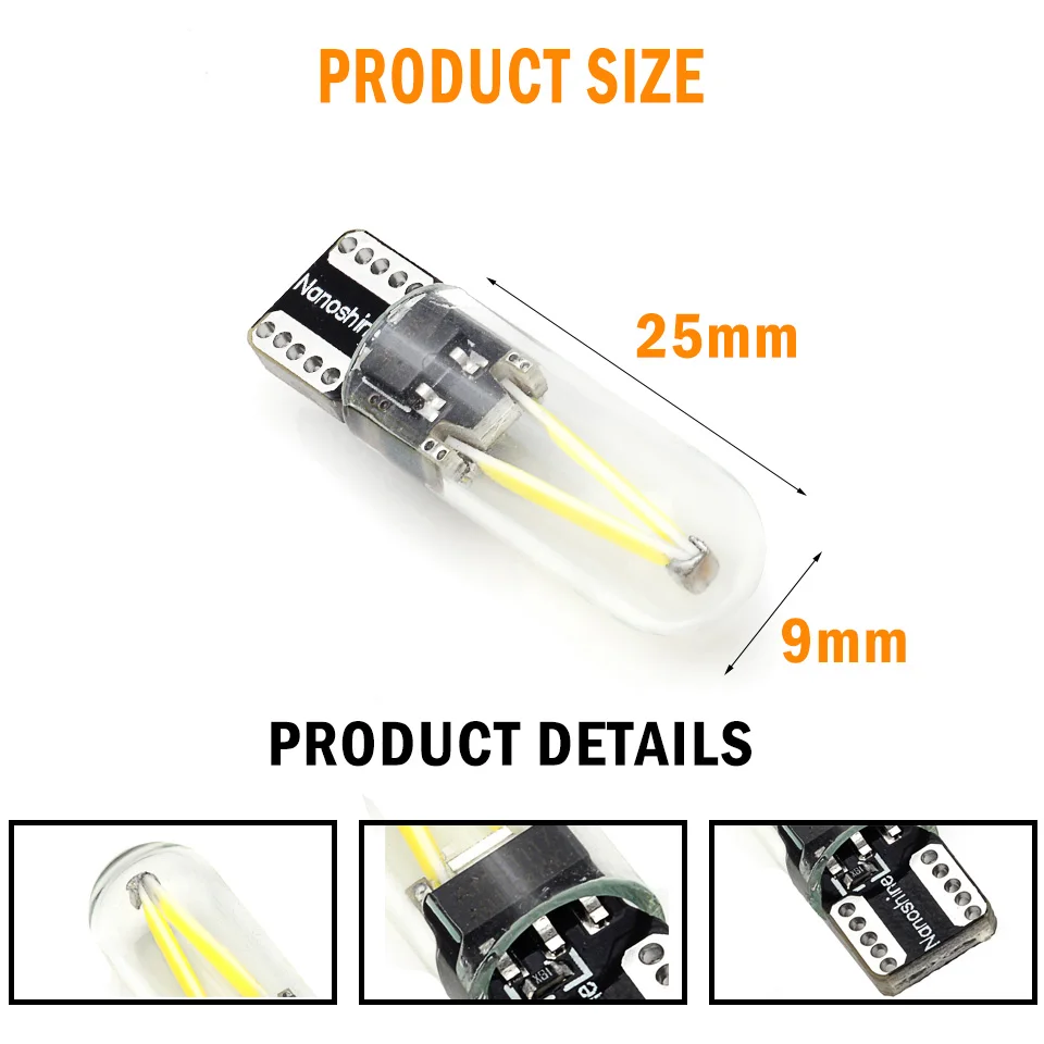 1x Универсальный W5W Led T10 Cob Стекло автомобильный светильник со светодиодными нитями на авто автомобилей Чтение купольная лампа DRL стайлинга автомобилей 12v