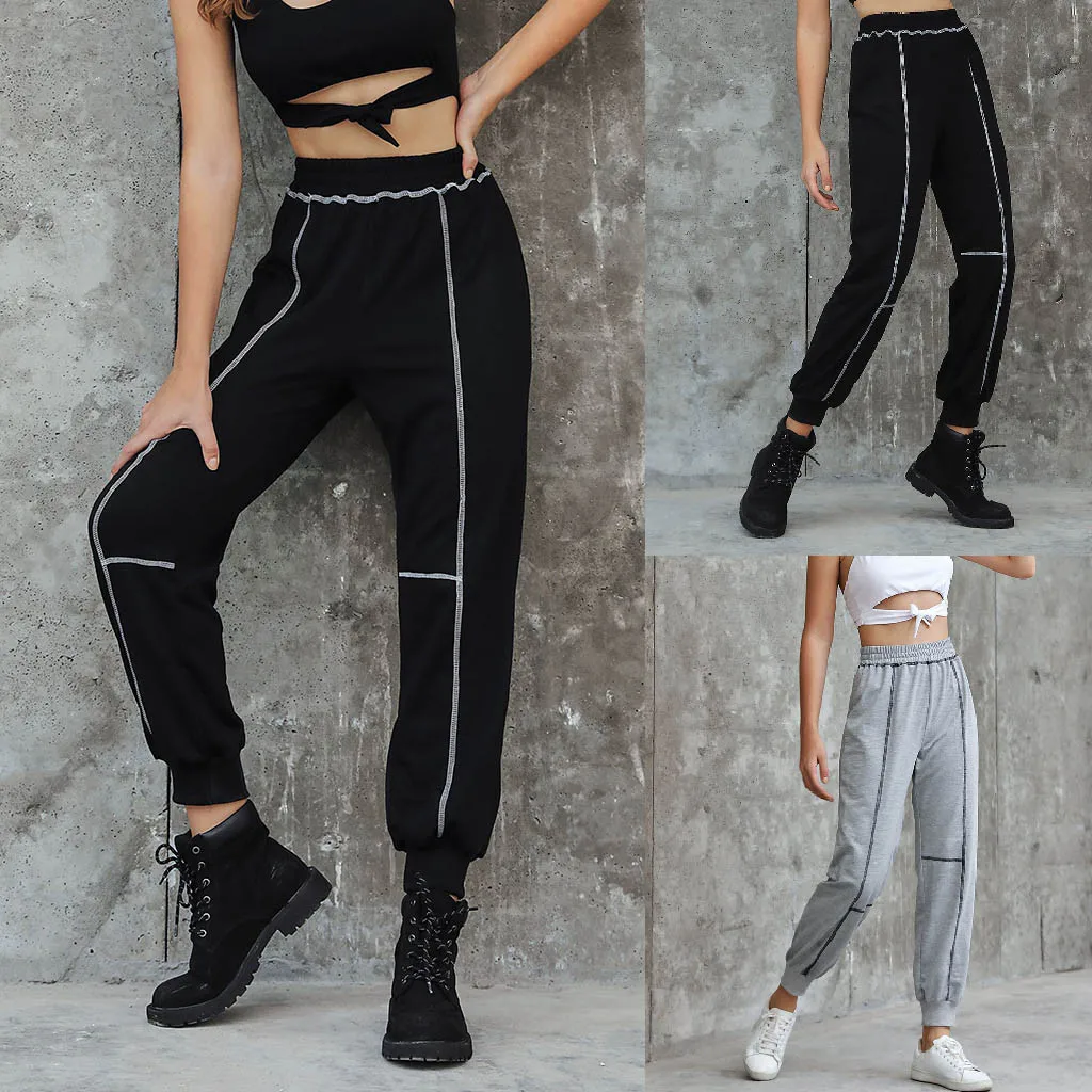 Женские повседневные спортивные брюки с высокой талией в стиле хип хоп свободные