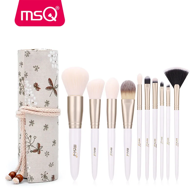 MSQ Pro 10 шт. кисти для макияжа набор кистей для макияжа с деревянной основа, тени для глаз, бровей, губ, кисть с мелкой дробленой льняной чехол для образчиков или изысканной смолы цилиндр
