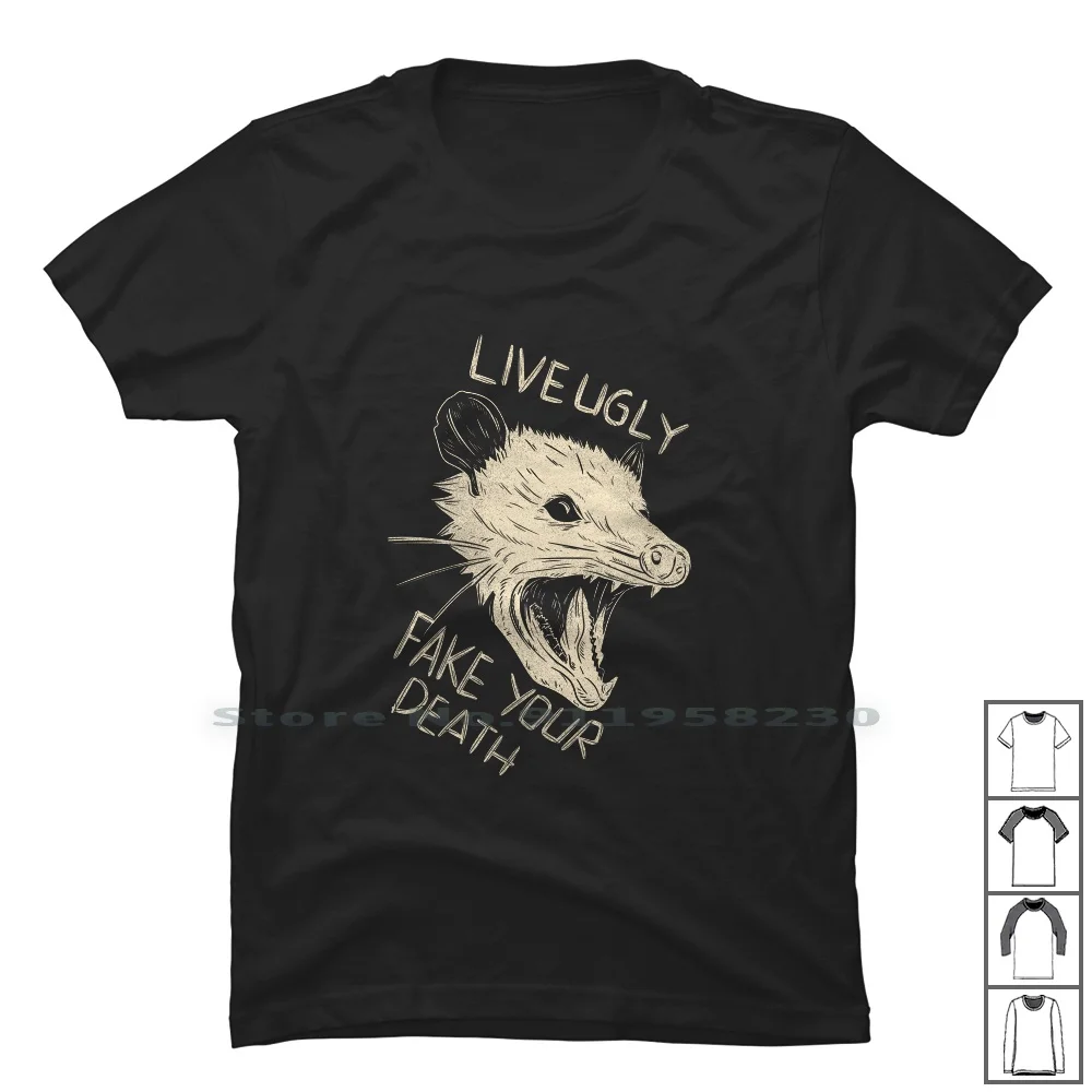 

Винтажная смешная футболка с надписью «живите уродливым» и надписью «Your Death Opossum», 100% хлопок, студия Possum, цитата «панда», «Твое уродливое тел...