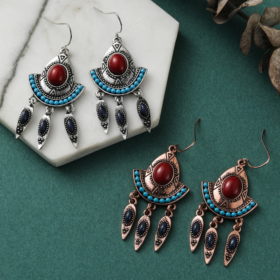 Женские серьги подвески в стиле бохо этнические антикварные висячие цвета