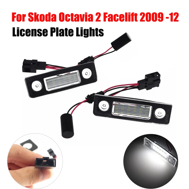 

Pair Car LED Number License Plate Lights For Skoda Octavia 2 Facelift 2009 -2012 Facelifted 2003-2012 Roomster 5J 2006-2010