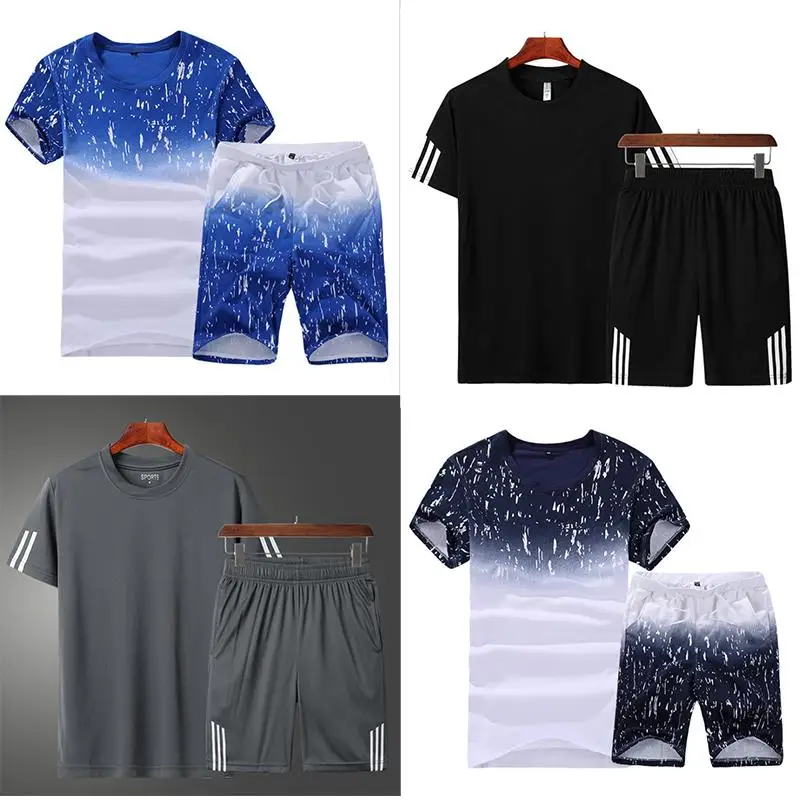 2019 New Summer Men Set 2PC Sporting Suit Short Sleeve T shirt+Shorts Two Piece Sweatsuit+Pants Quick Drying Tracksuit | Мужская одежда