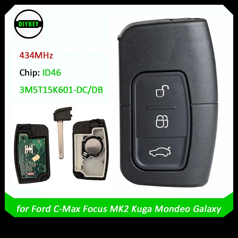

Умный автомобильный пульт дистанционного управления DIYKEY для Ford C-Max Focus MK2 Kuga Mondeo Galaxy HU101, БЕСКЛЮЧЕВОЙ пульт дистанционного управления Go 3M5T15K601-DC/DB
