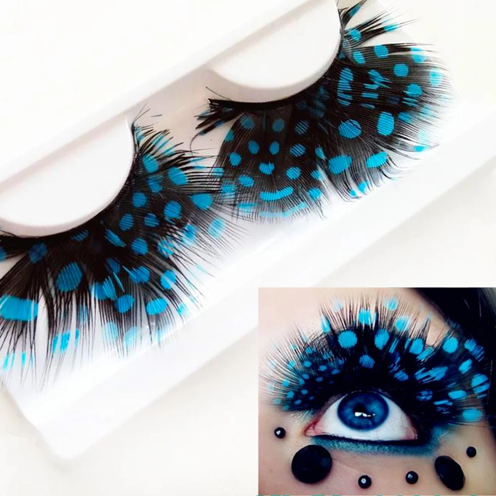 1 пара накладных ресниц в горошек с перьями натуральные красочные поддельные