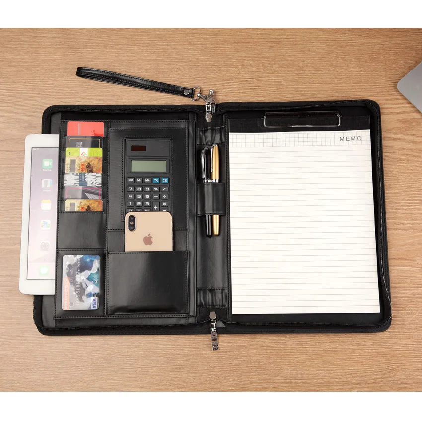 A4 старшая искусственная кожа padfolio бизнес-сумка менеджера документов Портфолио файл папка с паролем замок калькулятор застежка-молния 1321
