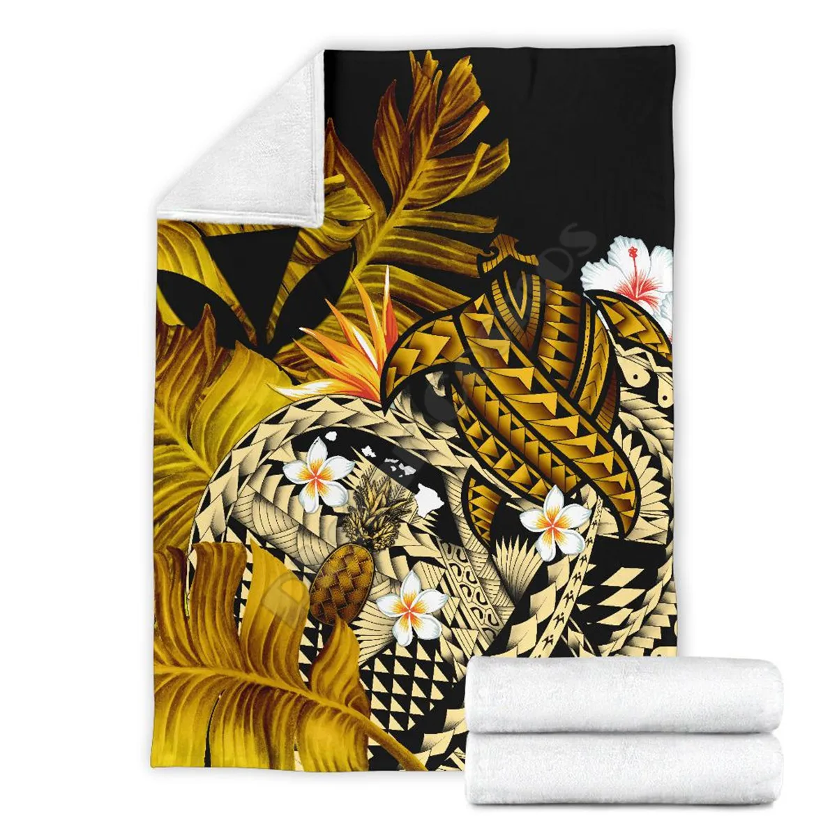 

Pineapple Banana Leaves Turtle Tattoo Yellow Sherpa Blanket Plush Velvet Warm Sheet Cartoon Office Nap 3D Printed Fleece Blanket