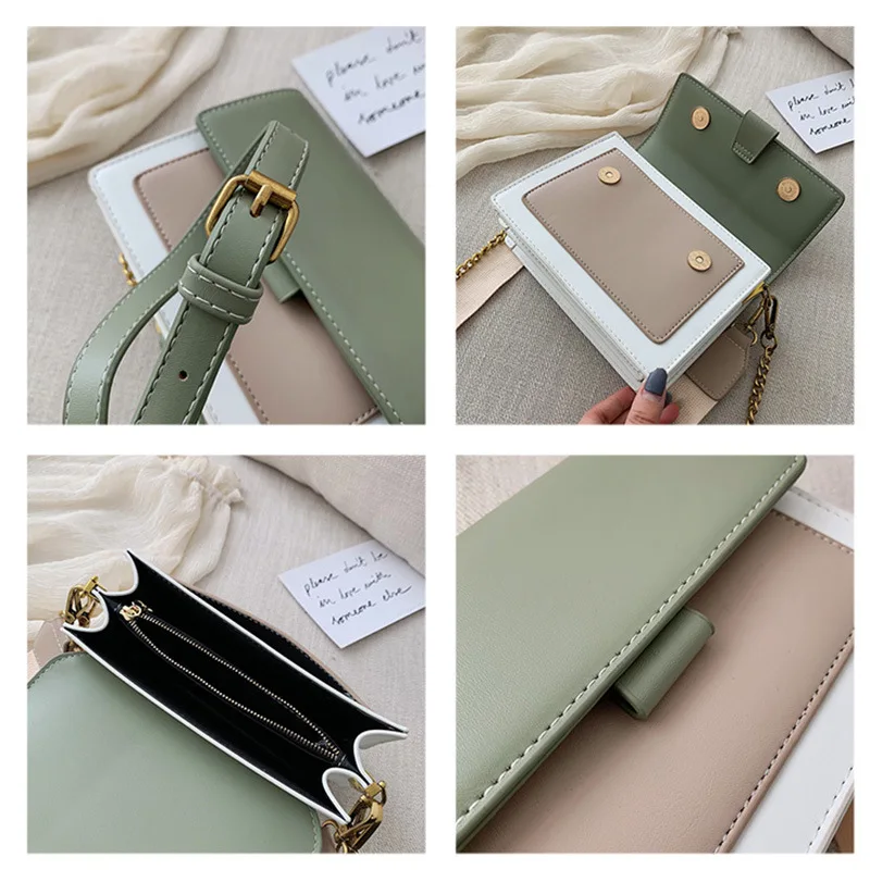 

New ladies small square bag leisure wide shoulder strap messenger bag multifunctional color matching shoulder bag female bag