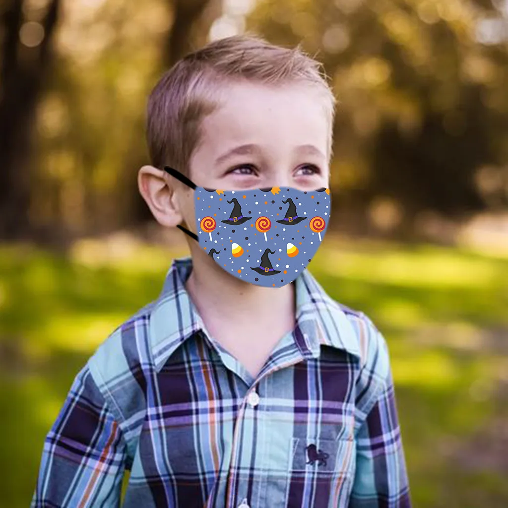Halloween Print Face Mask For Child Kids Outdoor PM2.5 Dustproof Protection Mouth Adjustable Earloop Children Mouth-muffle | Спорт и