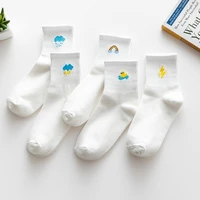 creative simple weather woman socks high quality white socks cute rainbow raindrops lightning sports cotton kawaii ankle socks