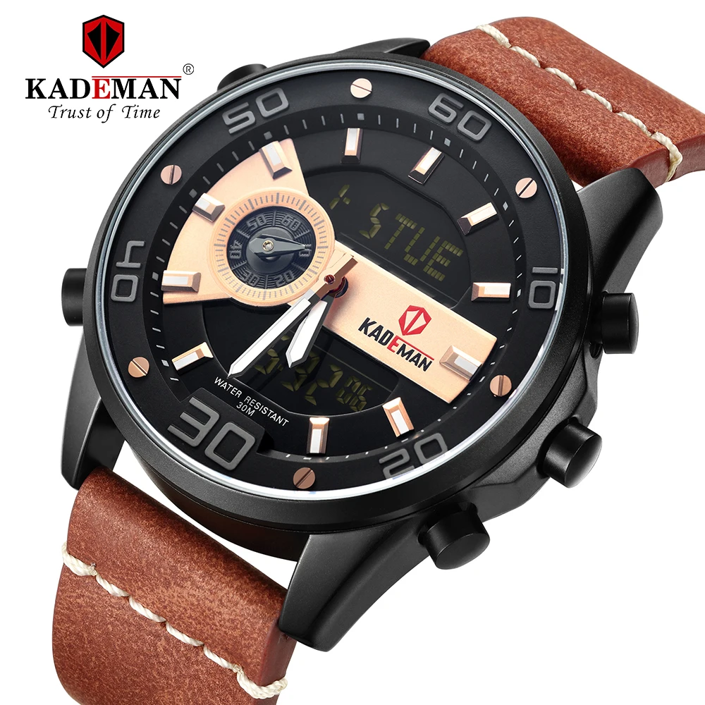 KADEMAN роскошные кожаные часы для мужчин военные спортивные кварцевые лучшие