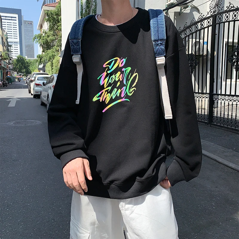 

Mens Reflective Article Rainbow Hoodies Sweatshirts Oversized 2021 Fashion Men Streetwear Loose Harajuku Hoodie Tops Male Hoody