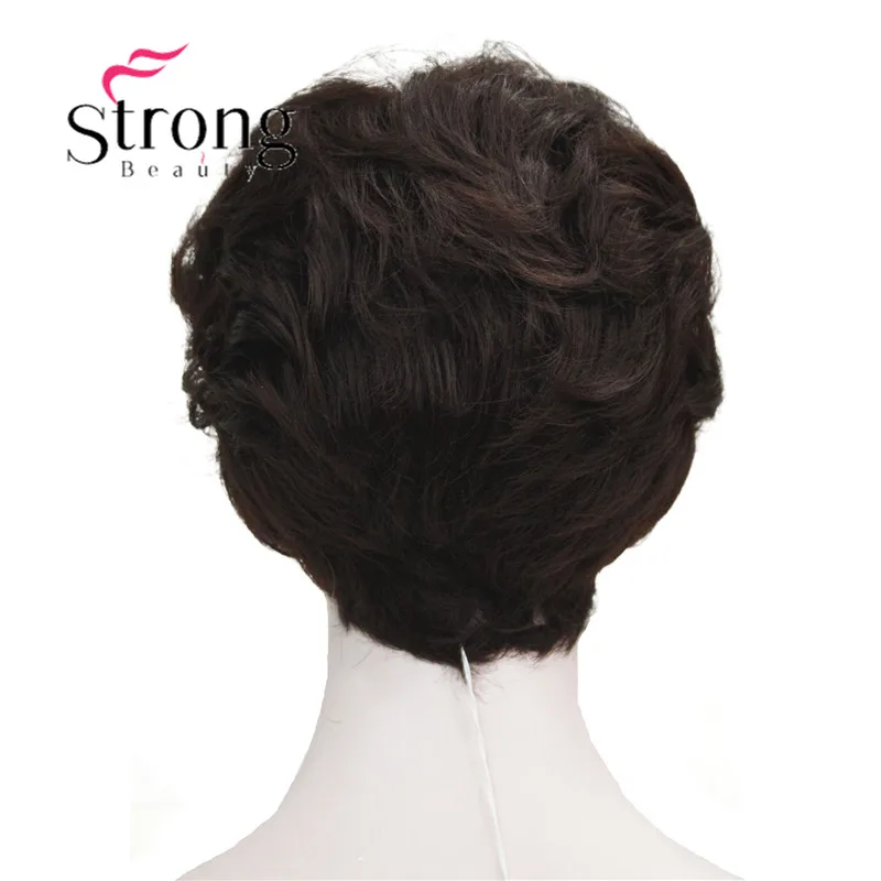 StrongBeauty Shag стиль синтетические парики короткие волнистые слоистые темно-Обурн пользовательские парики для афро-американских