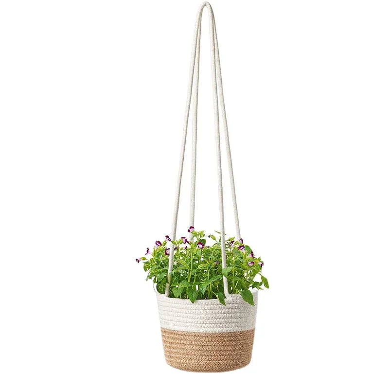 

Cotton rope hanging pot weaving plant basket indoor solid color flower pot indoor plant flower basket storage straw