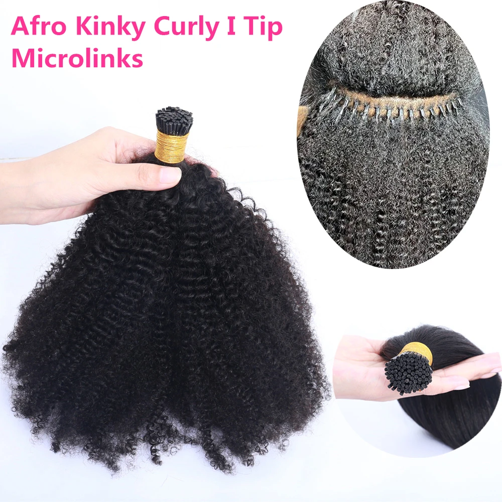 

Brazilian Afro Kinky Curly I Tip Microlinks Hair Bulk I Tip Human Hair Extensions 100grams/bundles 1&2&3 Bundles Virgin Hair