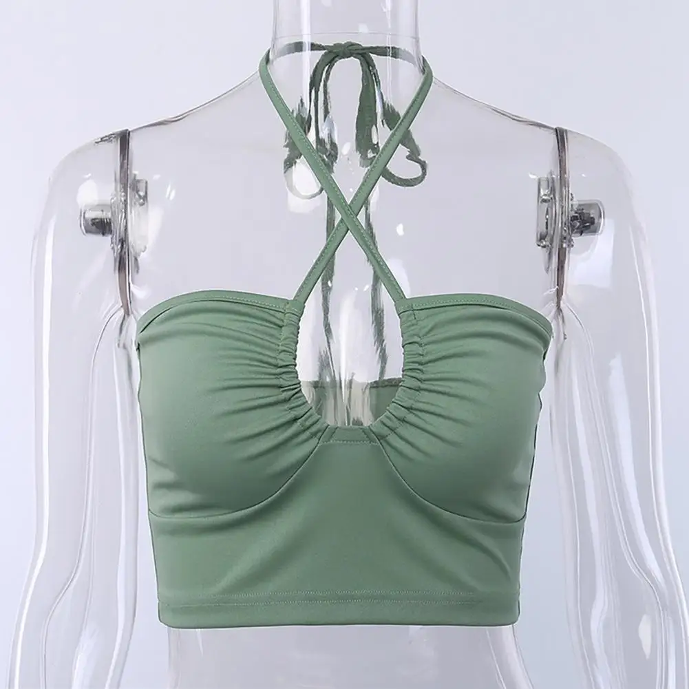 

Summer Women Tube Top Backless Polyester Solid Color Sleeveless Crop Top Bandeau for Club