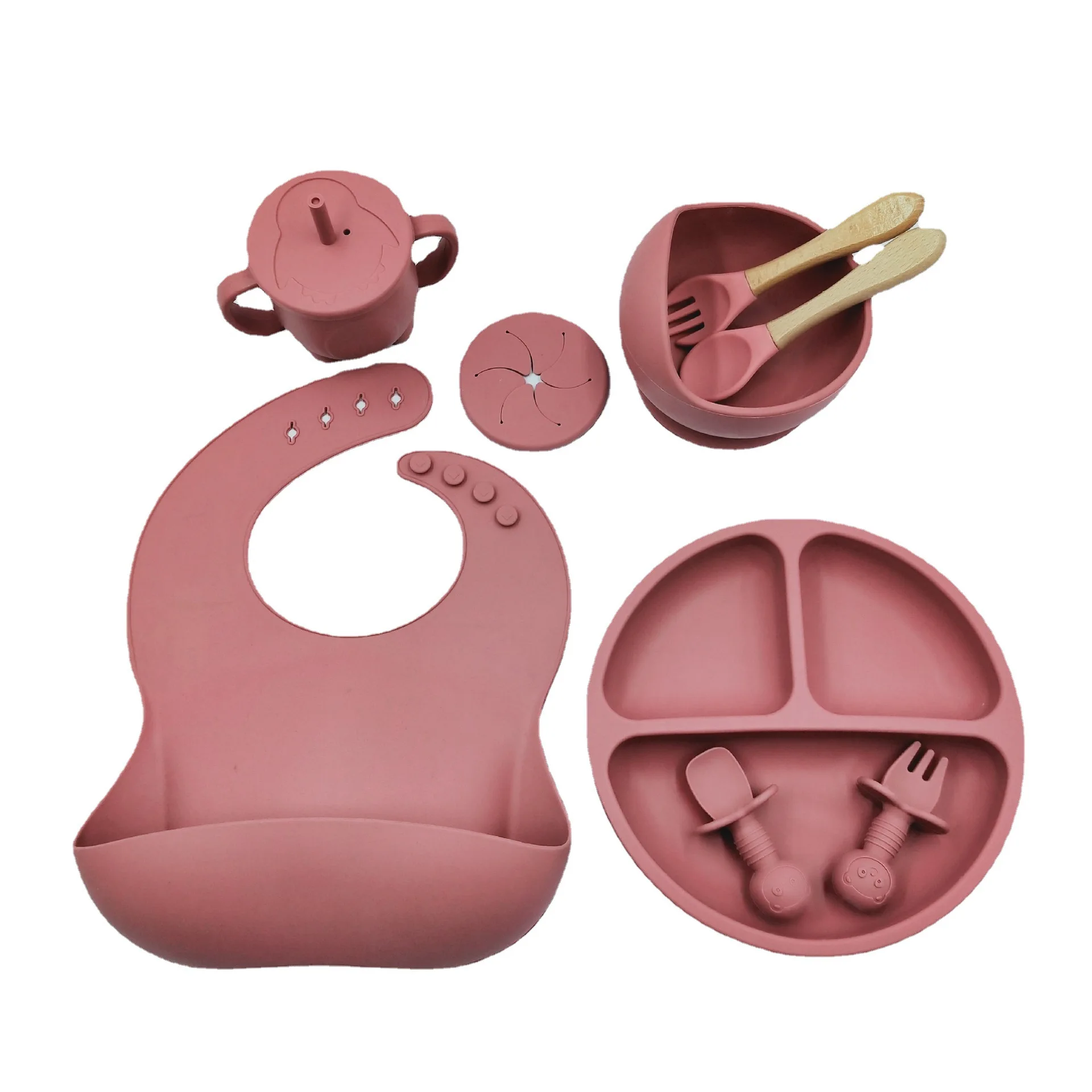 

5Pcs/1Set Silicone Baby Food Bowl Tableware Waterproof Spoon Anti-slip Tableware Bpa Free Silicone Dishes for Baby Tableware