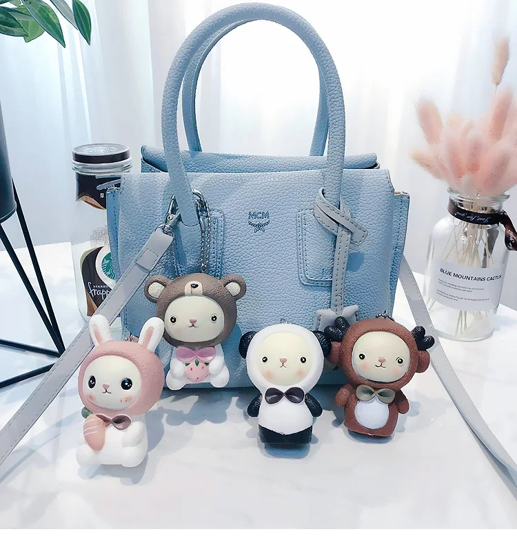 Instagram Корейская розовая девочка Сердце Четыре маленькие вещи панда брелок для