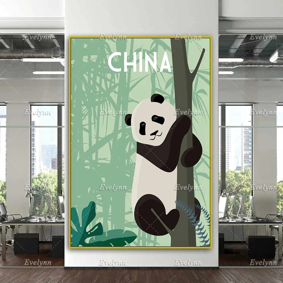

China Travel Poster, China Travel Print,China Wall Art, Panda Print, Panda Wall Art, Retro Travel Print Home Decor Canvas Gift