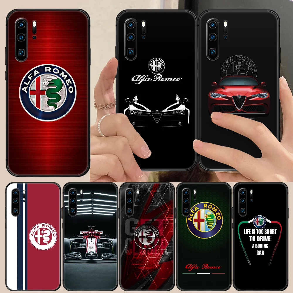 

Luxury Alfa Romeo Phone Case Cover Hull For Huawei P8 P9 P10 P20 P30 P40 Lite Pro Plus smart Z 2019 black bumper silicone funda