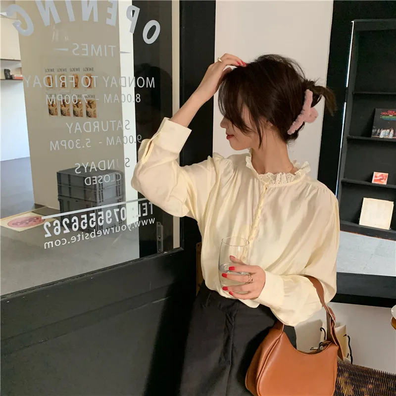 

Apricot Shirt for Women 2021 New Elegance Retro Gentle Stylish Shirt Loose Western Style Base Tops Outerwear