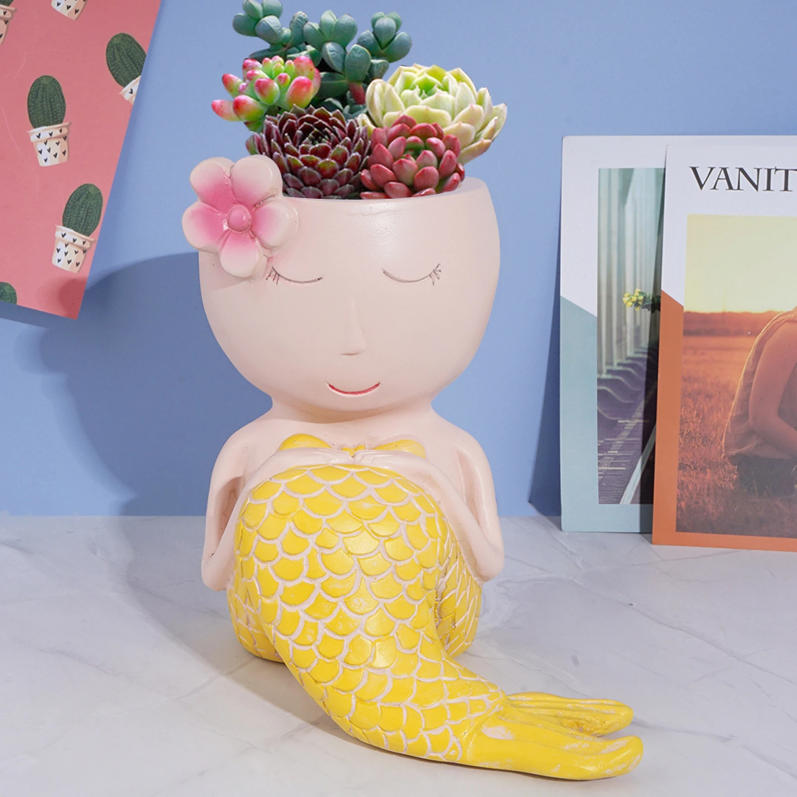 

Decorative Succulent Planter Pot Resin Mermaid Small Plant Pot Succulents Container Flower Pot Indoor Outdoor Desktop Decor