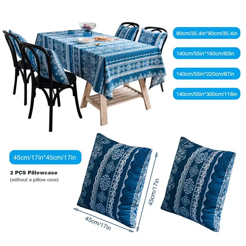 Скатерть из хлопка и льна с принтом синяя кружевная ткань в стиле ретро для