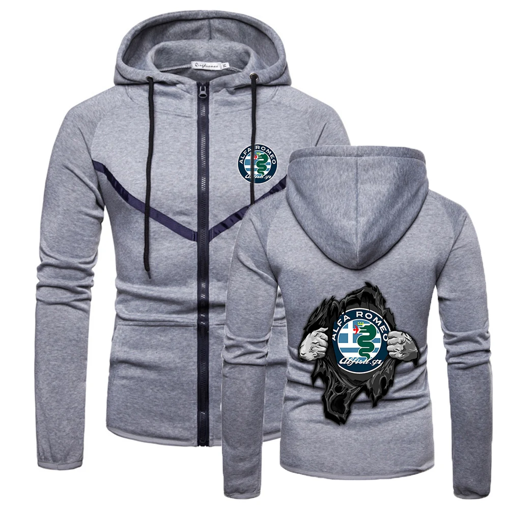 

2021 Men's New Alfa Romeo Logo Print Zipper Hoodies Fitness Sweatshirts Solid Color England Style Comfortable Sportswear coats