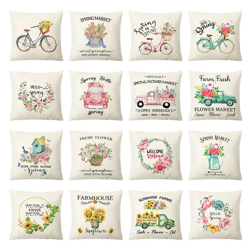 

New 45x45cm Farmhouse Style Pillowcase Cushion Cover Linen Pillow Case Gifts For Home Office Living Room Decoration
