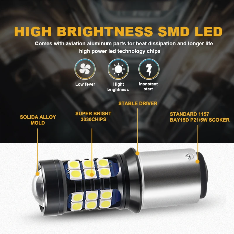 Светодиодная сигнальная лампа ANMINGPU 2x 1157 BAY15D P21/5 Вт 3030SMD 1156 P21W Led BA15S BAY15S PY21W