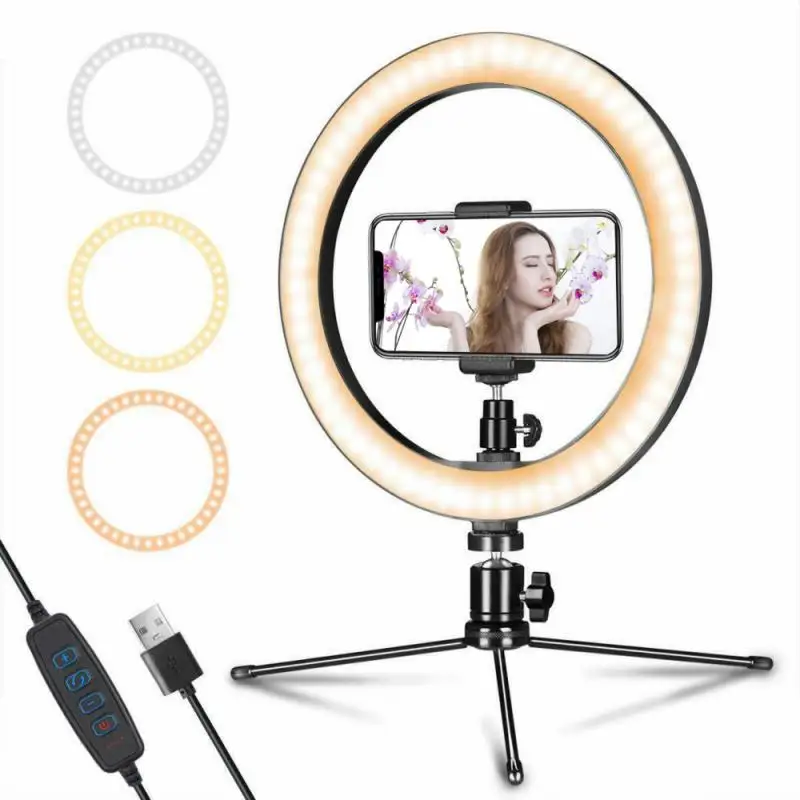10 Inch LED Ring Light With Tripod Stand For IPhone Samsung Mobile Phone Mini Camera Holder Video Makeup Lighting | Электроника