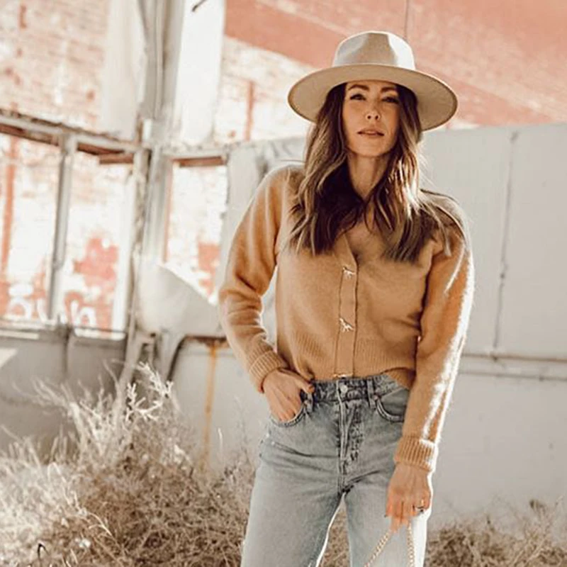 Elina Autumn Loose Solid V Neck 