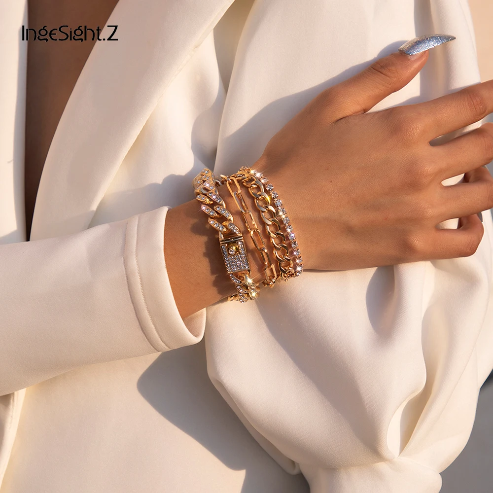 4 шт./компл. браслеты в стиле стимпанк хип-хоп сияющие хрустальные стразы Miami