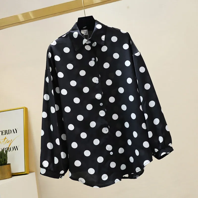 

Large Long Shirt Button Up Shirt Women's Long Sleeve Chiffon Tops 2021 New Black White Polka Dot Lapel Long Sleeve Shirt Camisas