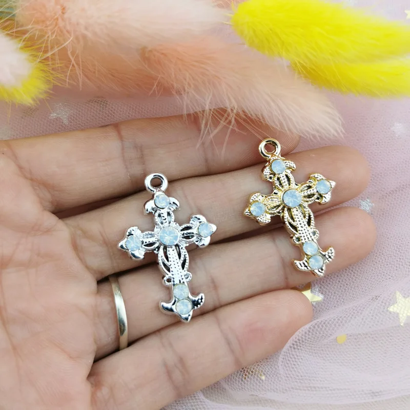 

5 Pcs/Lot Cross Metal Rhinestone Buttons For Necklace Earrings Pendant Crystal Sewing Buttons Dress Crafts Jewelry Accessories