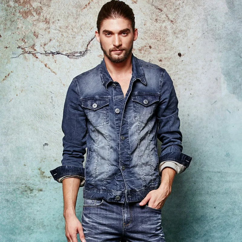 Мужская Весенняя трикотажная стрейчевая джинсовая куртка с краской для галстука