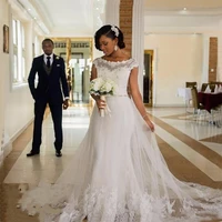 modest cap sleeves plus size wedding dress for bride a line sweep train zipper back lace appliques bridal gowns