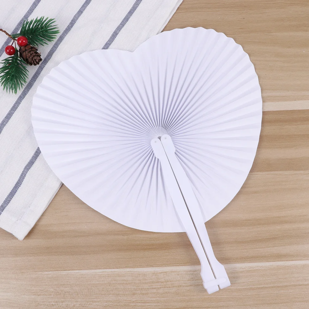 

48pcs Paper Heart Shape Fans Blank Handheld Folding Fan Party Favors for Wedding Festival