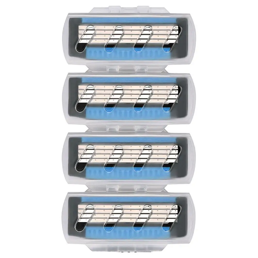 4PCS blue 4 шт./компл. 4 слойные лезвия для бритья для gilette fusion mach 3 бритвенные лезвия для мужчин усы scheermesjes lame de rasoir - Цвет: 4PCS blue