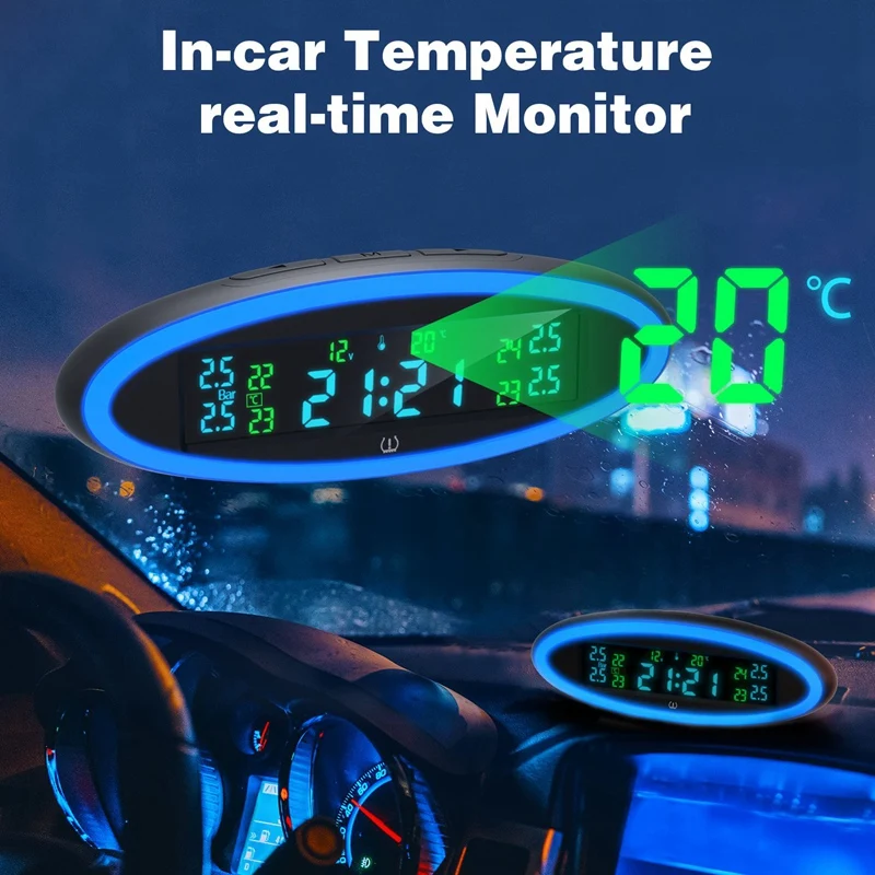 

Smart Car TPMS Tyre Pressure Monitoring System with Ambient Lights with OBD Auto Security Alarm External Sensor