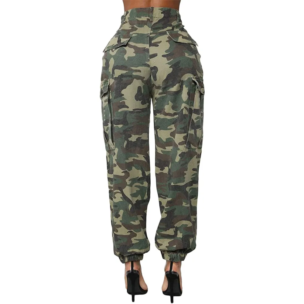 

Women Jogger Pants Camouflage Cargo Pants High-Waist Trousers Patchwork Casual Loose Slim Wear Sports with Pockets Bottoms