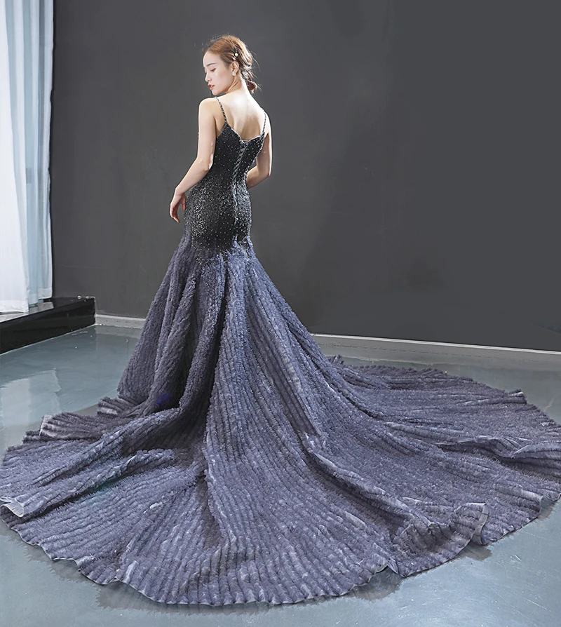 J66943 jancember sexy mermaid evening dresses v-neck beads spaghetti strap sleeveless lace up prom dress robe de soiree 2019