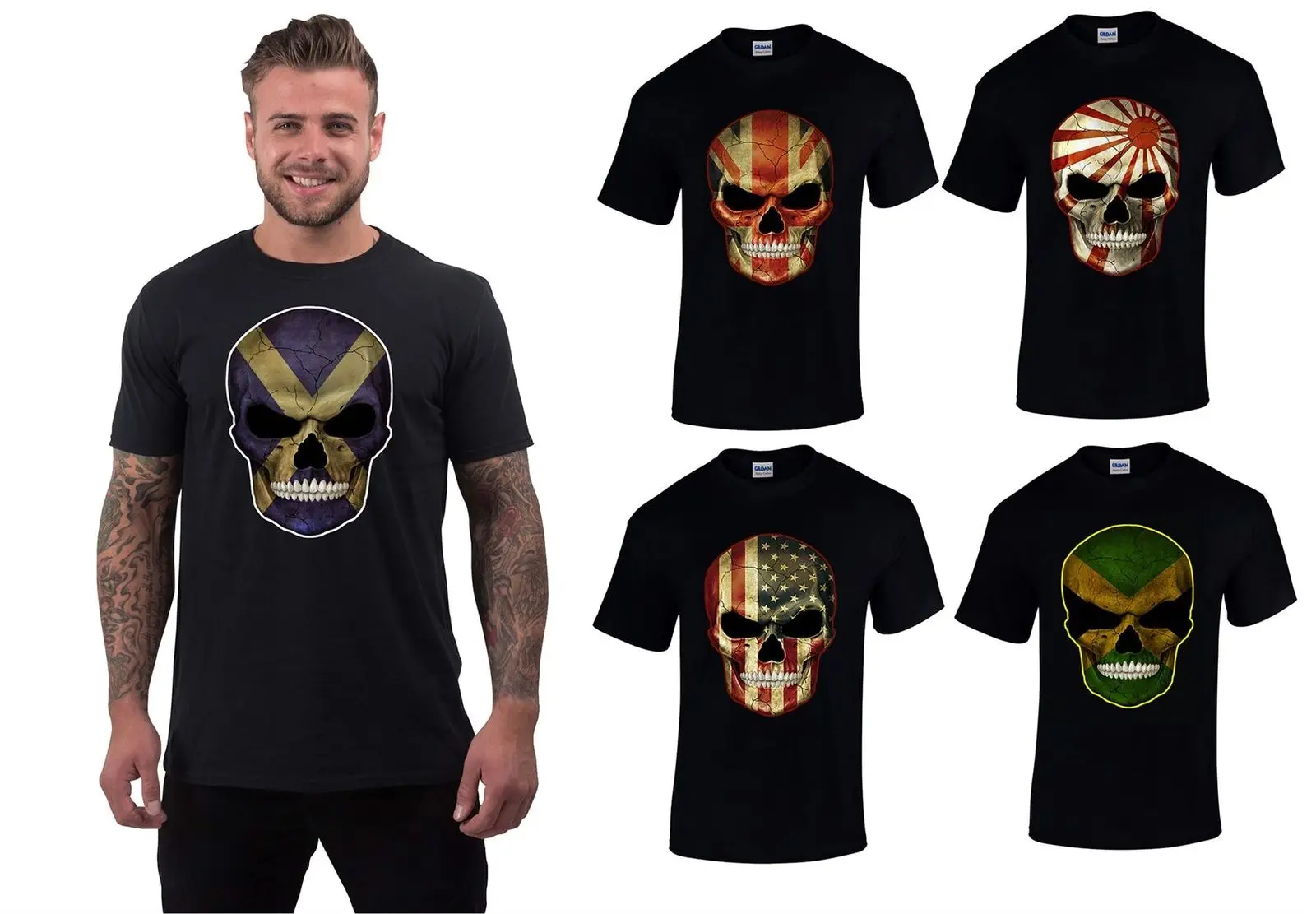 Футболка мужская с рисунком черепа хипстерская флагами морских татуировок эмо
