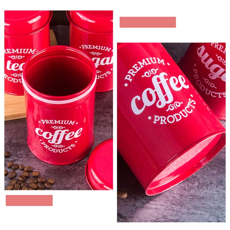 

Red Wrought Iron Tea Tin Jar Candy Sugar Box Can Coffee Container Case Storage Organizer Tank Househould Kitchen Utensils