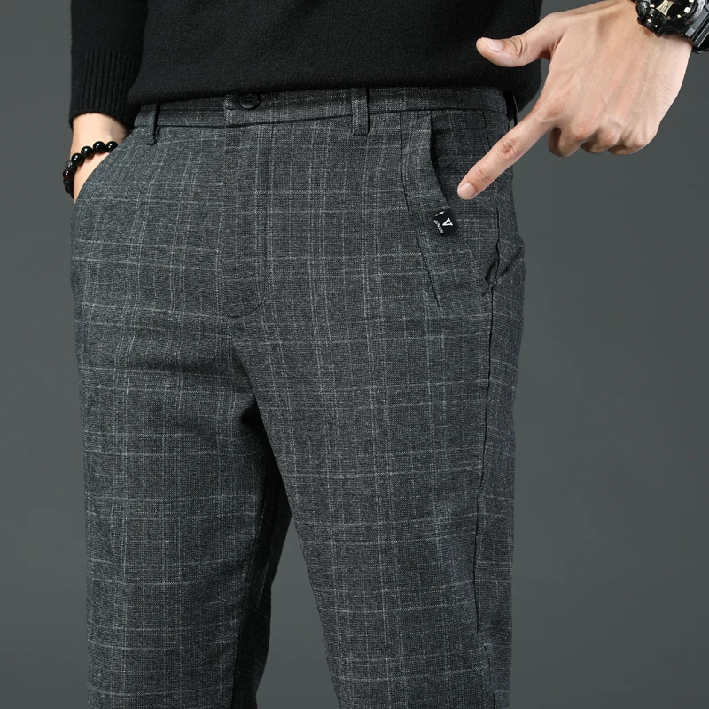 Для Мужчин's Повседневное штаны в клетку для бизнес на каждый день Slim Fit темно-серый классический Стиль лосины мужской брендовая одежда