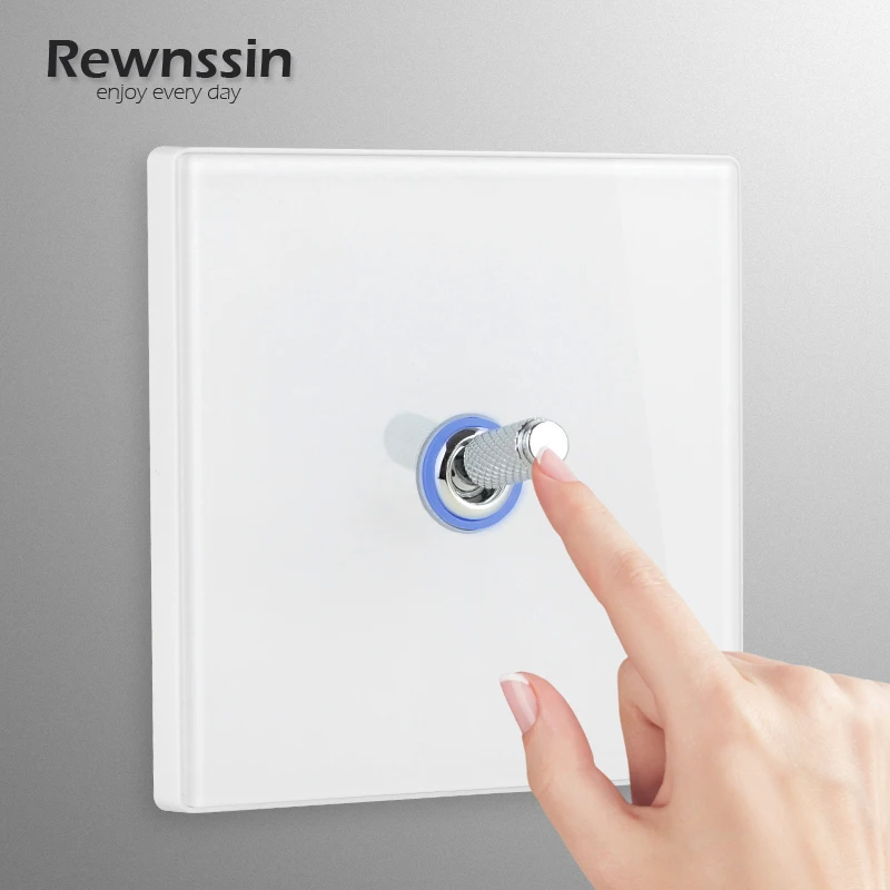 Переключатель-тумблер из белого стекла со светодиодным индикатором 86 Тип 110-250 В