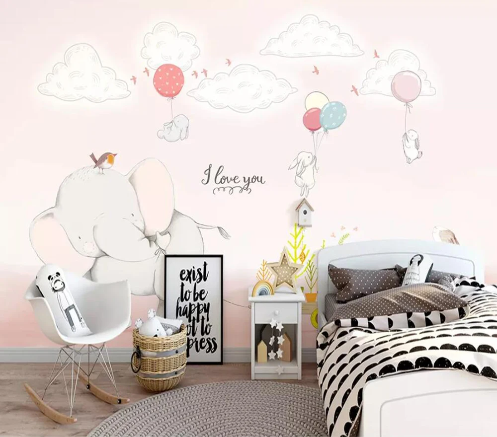 

Milofi custom 3D wallpaper mural cartoon elephant white rabbit illustration children's room living room bedroom background wall