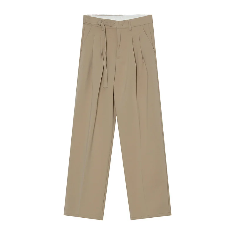 

IEFB Men's Wear 2021 Spring New Korean Straight Pants Loose Solid Color Medium Waist Loose Casual Suit Pants Bandage Design