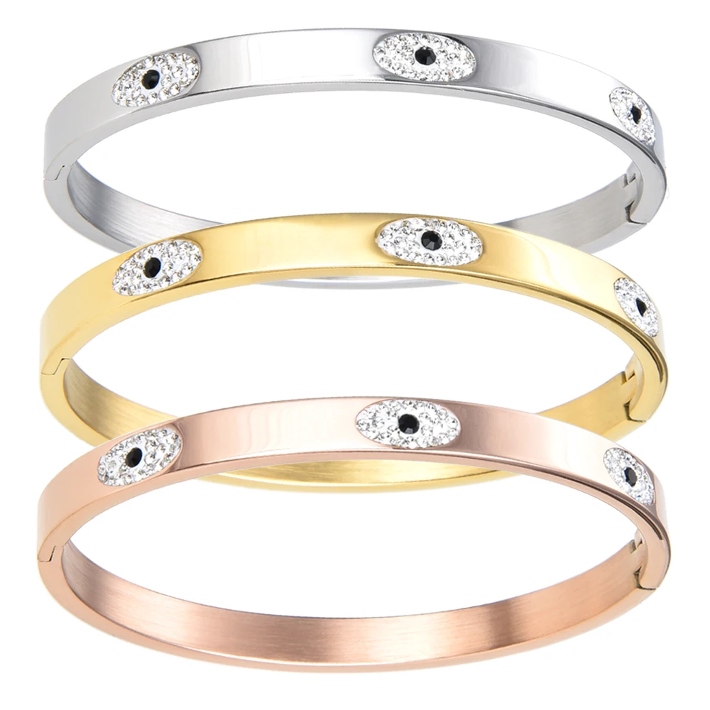 

Fashionable High Quality Stainless Steel Metal Bangle Jewelry, Eyes Stone Beautiful Lovers Bracelets Woman New Style Gife